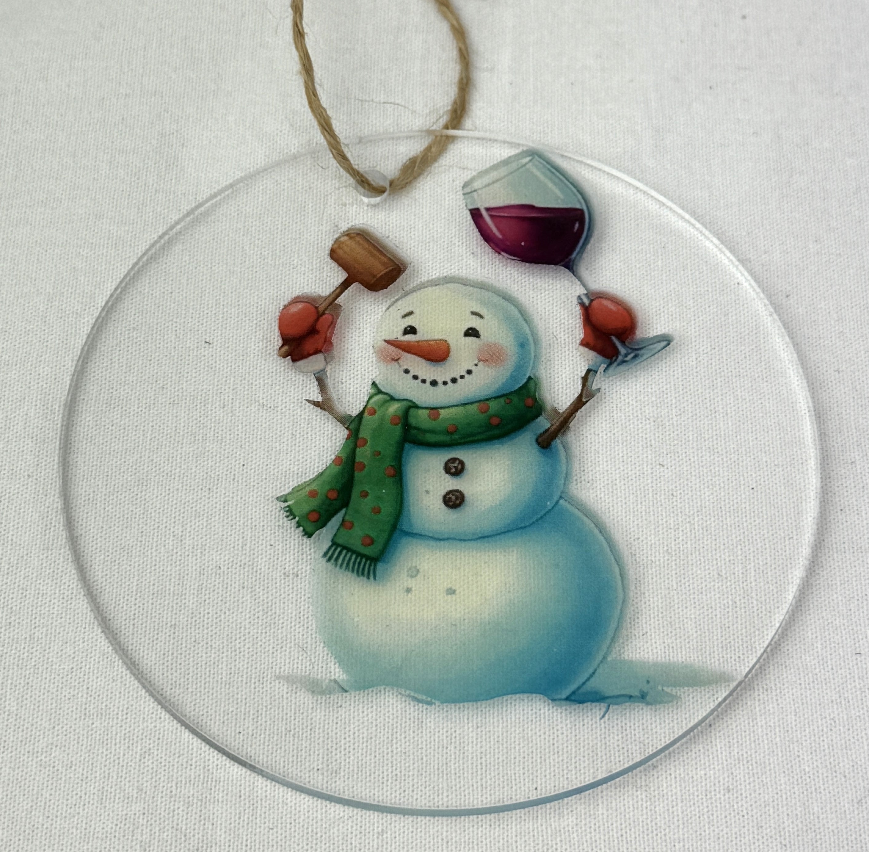 Snowman with Wine Glass, 3.5"